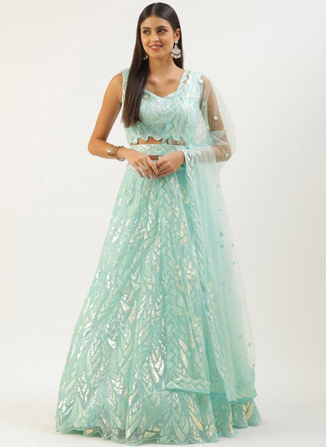 Soft Net Blue Party Wear Sequins Work Lehenga Choli